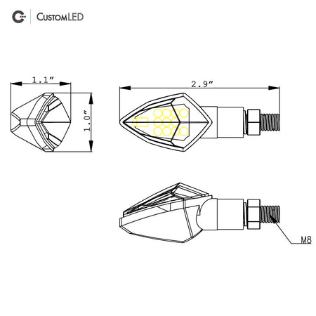 Custom LED Moto Clignotants LED - Compact Short Stalk - V1